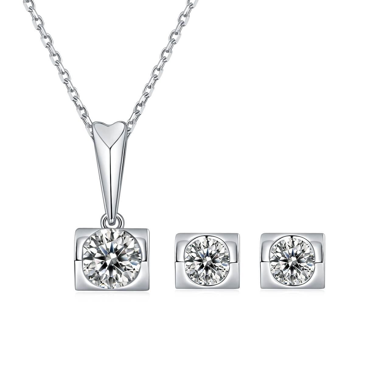Angel Kiss S925 Silver Plated Platinum Moissanite Diamond Pendant Earnail Set
